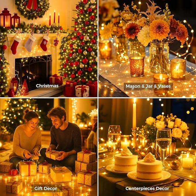 Litogo 12 Pack Fairy Lights Battery Operated with Timer, 20 LED 3 Modes Twinkle Light, 7ft Waterproof Silver Wire Mini Small Bulk Mason Jar String Light, Decor for Wedding Centerpieces Party Christmas