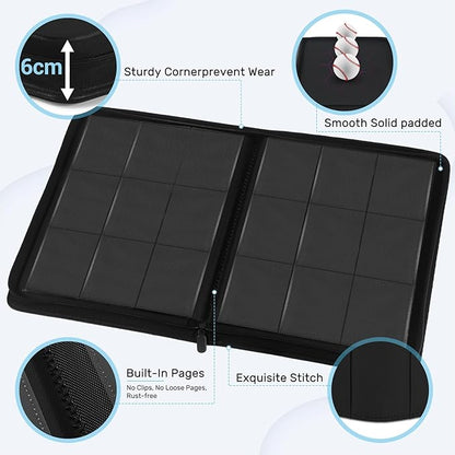 Trading Card Binder 9 Pocket, Zofly Zipper Card Collection Binder Album, Sturdy 540 Side-Loading Card Folder Holder for MTG, TCG, Sports Cards, Game Cards, Black