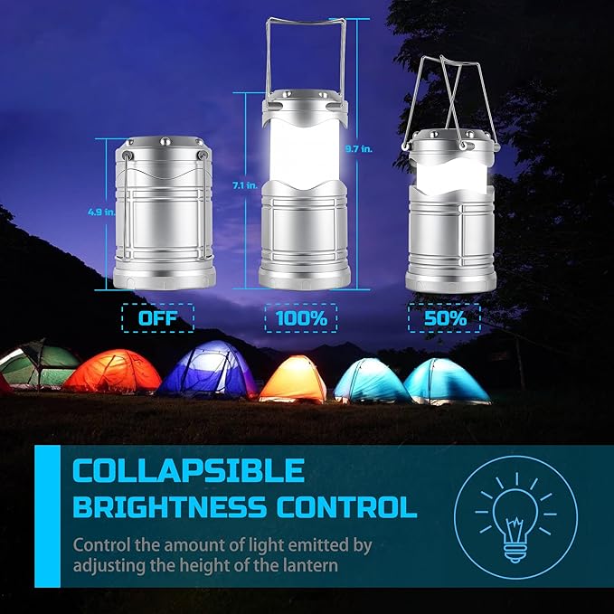 Lichamp LED Camping Lantern, 4 Pack Battery Powered Flashlight for Power Outages, Portable Collapsible Hanging Light Essential for Home, Outdoor, Emergency Lamp Survival Kit Gear for Hurricane, B4SL