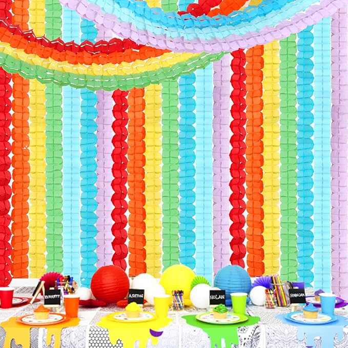 Rainbow Red-Orange Green-Blue Purple Streamers Garland - 12pcs Colorful Theme Party-Decorations,4-Leaf Clover Paper Streamer Banner,Boy Girl Kids Birthday Supplies,Baby Shower Wedding Decor Ouruola