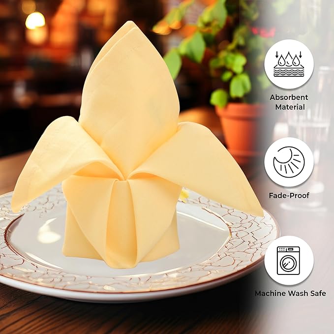 Urban Villa Fall Cloth Napkins 100% Cotton Slub Absorbent Dinner Napkins (Set of 12) Oversized 20x20 Inches Solid Yellow Color Soft Durable Reusable Washable Ideal for Everyday Use Wedding Parties