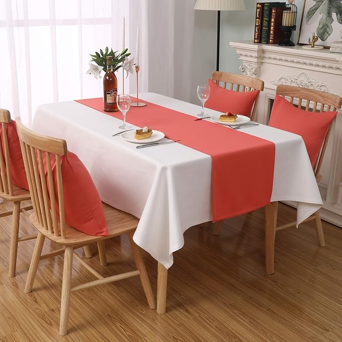 DUALIFE Coral Table Runner 14x72 Inch Solid Color Thick Polyester Decorative Cloth Handcrafted for Wedding Party Birthday Graduations Hotel Restaurant Banquet Catering Services Event 1 Piece