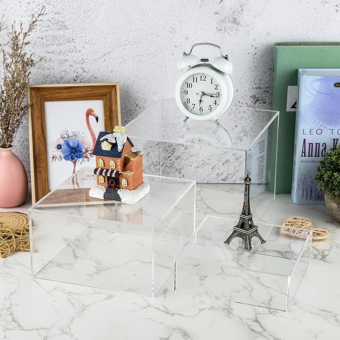 6Pcs Clear Buffet Risers Acrylic Boxes Display Food Risers for Buffet Table Platter Parties Weddings Catering Dessert Collectibles Figures Show ( 6''x7''x8'')