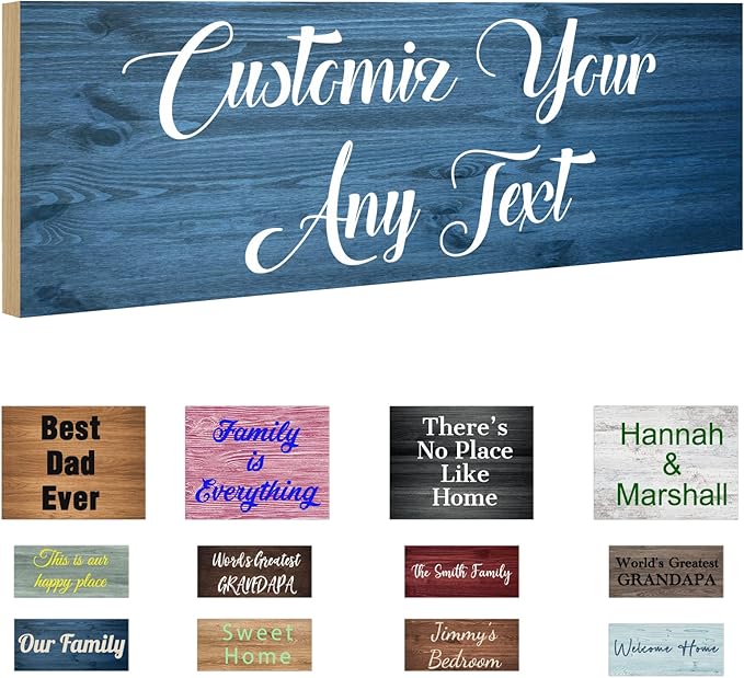 Custom Sign Personalized Wooden Signs for Home Customized Decorative Sign with Text for Wall Doors Bar Business Office Yard - 4 Size & 12 Board Colors Options