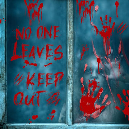 Halloween Bloody-Handprint-Footprints Floor Stickers, Scary Halloween Party Indoor/Outdoor Decoration, for Windows Clings, Car - 12 Sheets