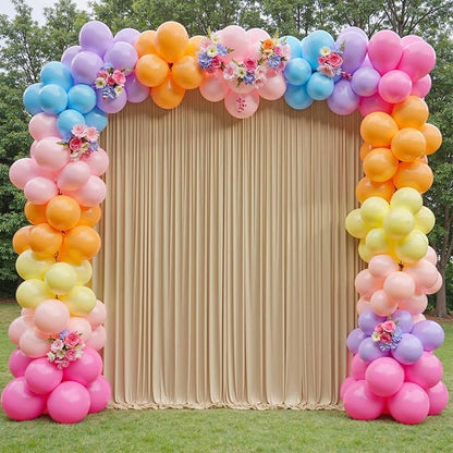 50×12 ft Wrinkle Free Beige Backdrop Curtain for Weddings Parties, 10 Panels 12ft Silky Polyester Wedding Drapes Backdrop Photo Back Drop Cloth for Birthday Baby Shower Photography Backgrounds