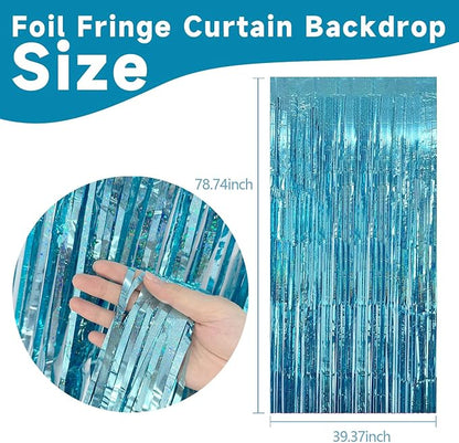 2 Pack Blue Streamers Party Decorations Tinsel Foil Fringe Curtains Photo Booth Celebration Birthday Decorations Ocean Party Decorations