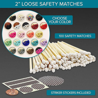 2" Choose Your Colors Safety Matches | Set of 100+ Bulk Artisan Matchsticks with Striker Stickers by Thankful Greetings | Select a Color - 100+ Matches | Custom for Your Home Decor, Gifts, & Events