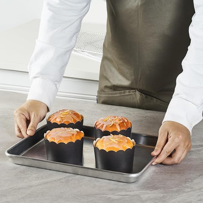 Panificio 10 Ounce Cupcake Wrappers, 200 Scalloped Baking Cups - Oven-Ready, Greaseproof, Black Paper Cupcake Liners, Disposable, For Birthdays, Baby Showers, Or Weddings - Restaurantware