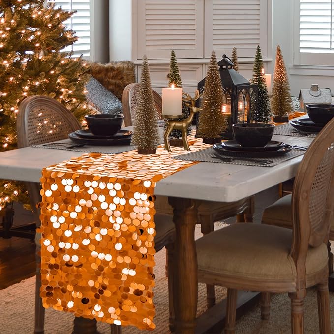 VHH Sequin Table Runner 12 x 108 inches Orange Table Runner, Glitter Runner for Party Wedding Birthday, Party Spring Easter Rustic, Birthday Supplies Decorations (1 Pack).