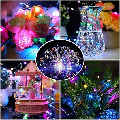 ZGWJ 100 Pack Fairy Lights Battery Operated, 7ft 20 Mini LED Fairy String Lights Silver Wire 3 Modes for DIY, Parties, Wedding, Bedroom, Halloween Christmas Decoration Multicolor