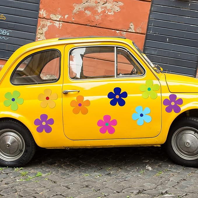 Kingdder 48 Pieces Retro Flower Car Magnets Decorations Refrigerator Decals 60s Multicolor Flower Cutout Magnets for Car Home Door Garage Refrigerator Window Mailbox