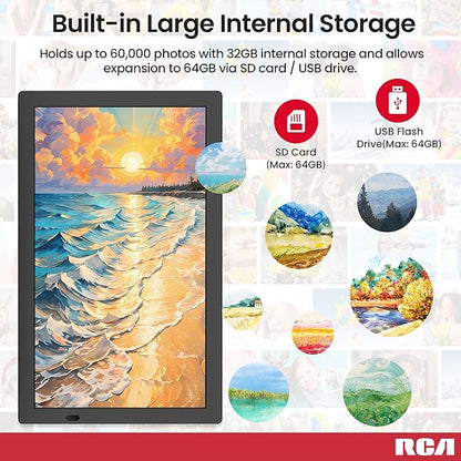 RCA 21.5" Large WiFi Digital Picture Frame Electric Uhale Frames with Remote Control 32GB Memory, 1920 X 1080P FHD IPS No Touch Screen, Support Wall Mount, Auto Rotate, Instantly Share Photos Videos