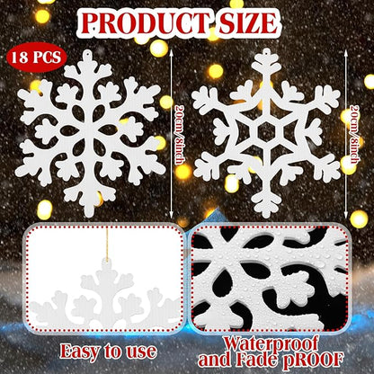 18 Pcs Large Christmas Snowflake Decorations, 8 Inch White Snowflake Hanging Ornaments Plastic Christmas Yard Decorations for Winter Indoor Outdoor Xmas Tree Holiday Yard Lawn Decor