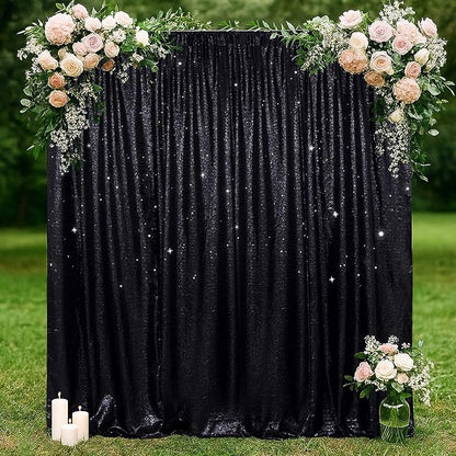 SquarePie Sequin Backdrop Less Transparent Background Sparkly Curtain for Wedding Halloween Party 6FT x 6FT Black