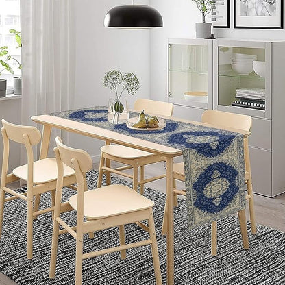 Boho Bohemia Style Dark Blue Table Runner, Country Rustic Farmhouse Magical Abstract Print Pattern for Home Kitchen Table Decor Dining Coffee Room Garden Party Decor 13x90in
