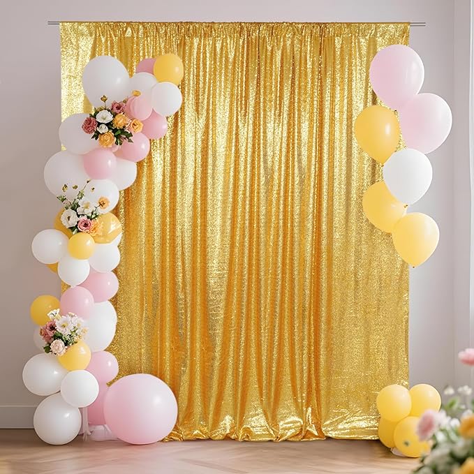 SquarePie Sequin Backdrop Less See Through Thick Background for Photography Glitter Curtain Party 7FT x 7FT Gold