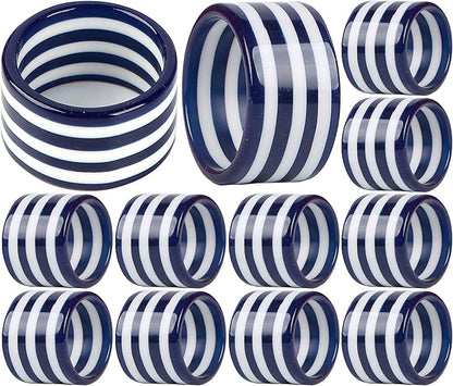 Set of 12 Epoxy Napkin Rings – Elegant Navy Blue & White Napkin Holders for Table Decor, Parties, Weddings & Dining - Modern Round Serviette Rings for Home & Holiday Celebrations - CLEENTABLE