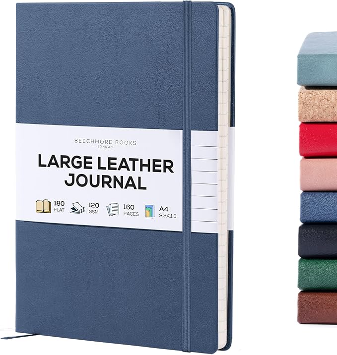 BEECHMORE BOOKS Lined Journal Notebook, 8.5 x 11.5 inch, A4 160 Lined Pages, Hardcover Leather Journals for Women, Men, Writing and Notebooks for Work - 120 GSM Thick Paper, Gifts Box Included