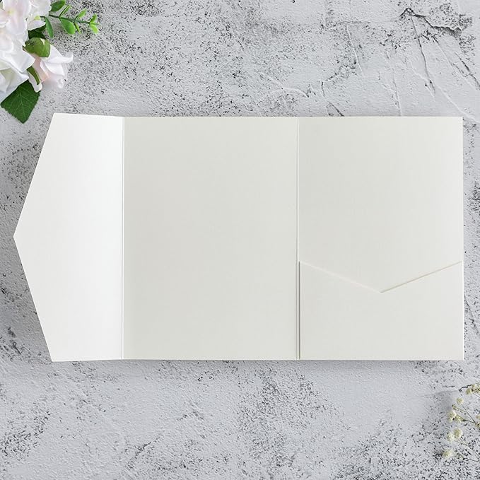 20 PCS Ivory Tri-fold Laser Cut Wedding Invitation Pockets for 5x7 Wedding Cards Bridal Shower Engagement Quinceanera Invitation