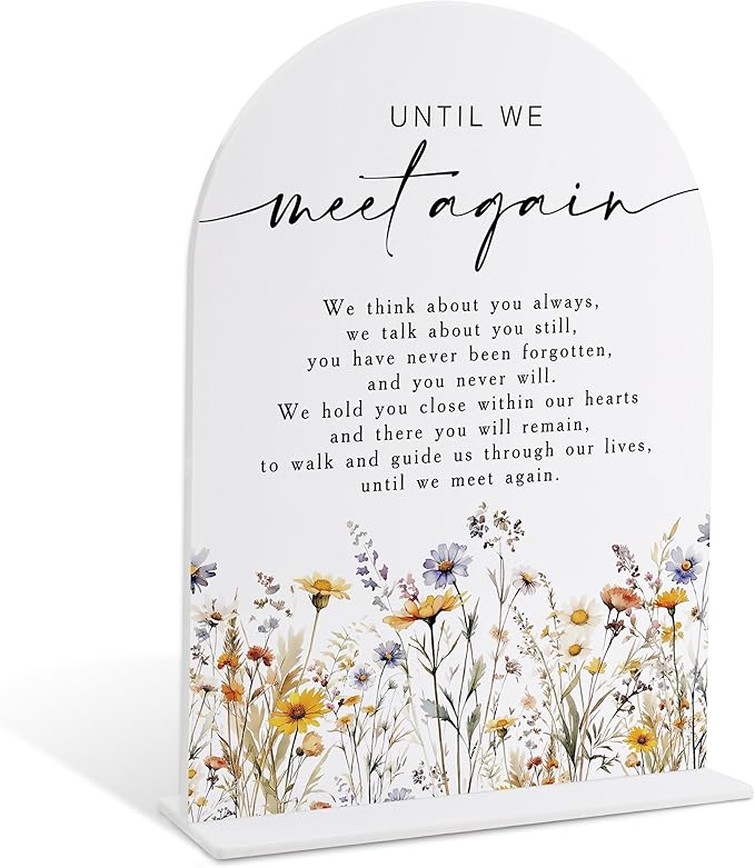 Memorial Table Sign for Wedding, Boho Floral Until We Meet Again Sign, Wedding Signage with Stand, Bridal Shower Table Centerpieces, Supplies for Engagement Reception and Event Party, 38