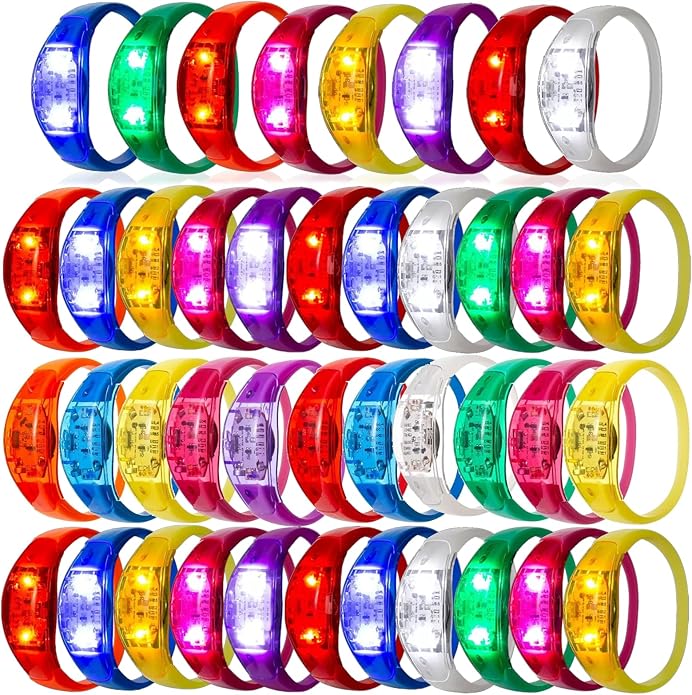 100 Pcs LED Bracelets Sound Activated with Flashing LED Strobe Music Control Light Up Bracelets for Rave, Game Prizes, Birthday Party Favor,Valentine's Day gift