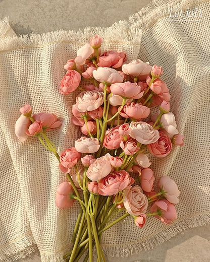 Letjolt Ranunculus Artificial Flower 18 Pcs Pink Silk Ranunculus Wedding Bouquet Engagement Centerpieces Arrangements Bridal Shower Decorations Home Decor, Deep Pink