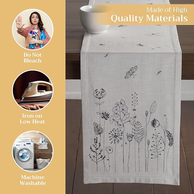 Maison d' Hermine Table Runner 100% Cotton Single Layer Table Runners 108 inches Long Decorative for Home Kitchen Dining Party Baby Shower Wedding Bridal Shower Spring Summer (Flore, 14.50" x 108")