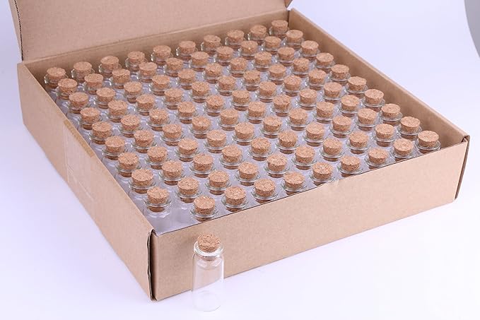 MaxMau 10ml Small Glass Bottles with Cork Stoppers,pack of 100 Vials Tiny Jars for DIY Art Crafts Projects Store Wishing Bottles Message Wedding Favors Gift