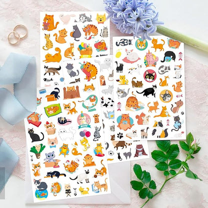 Cute Cat Stickers Kitty Decal Sticker 685 Counts Party Gifts Goodie Bags Decor Reward Animal Birthday Party Favors Vinyl Waterproof Cat Water Bottle Laptop Stickers Invitation Decor