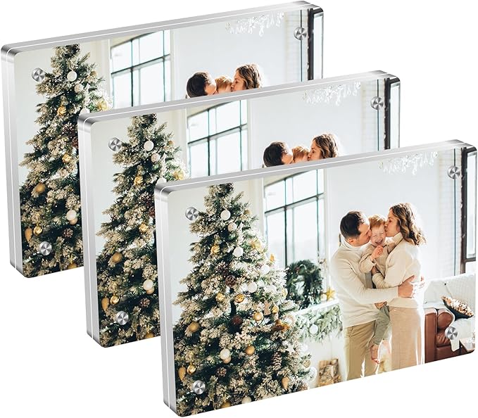 Acrylic Magnetic Photo Frame, 3x5 Inch Double-sided Magnetic Photo Frame, Tabletop Frameless Postcard Display (3-Pack)