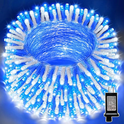 LAMPHOME 66ft Christmas Decorative Mini Lights, 200 LED Transparent Wire Fairy Starry String Lights Plug in, 16 Lighting Modes for Indoor Outdoor Xmas Tree Wedding Party Decoration (White +Blue)