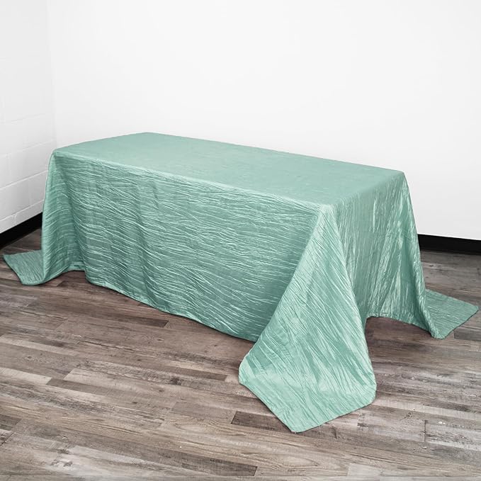 YOUR CHAIR COVERS - 90 x 132 inch Rectangular Crinkle Taffeta Tablecloth - Robin Egg, Rectangle Table Linens for 6 ft Rectangular Tables, Wedding Crushed Table Cloth