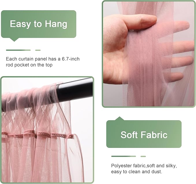 Tulle Backdrop Curtain with Lights String 10FT X 10FT Dusty Rose Sheer Tulle Backdrop Curtains for Wedding Birthday Party Reception Photo Booth Background Decorations (2 Panels 5x10FT)