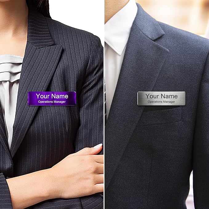 Engraved Personalized Name Tags with Magnet Clip or Pin - Stainless Steel Metal Custom Magnetic Name ID Badge Tag for School Teacher, Kids, Business Work Lable Sign Employee Name Plate (Magnet)