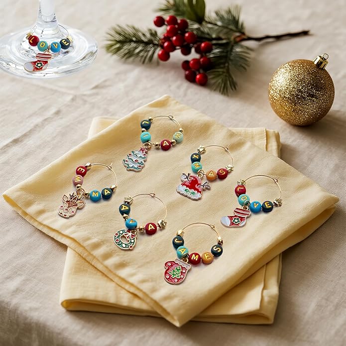 DIY Wine Glass Charms Kit, 25pcs Personalized Reusable Drink Marker Tags, Glass Identifiers for Wine Tasting Party, Unique Hostess Gifts & Party Decorations