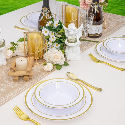50 Pack Disposable Soup Bowls with Gold Rim,12oz Disposable Soup Bowls,Disposable Soup Dessert Salad Bowls for Wedding/Party/Catered Events