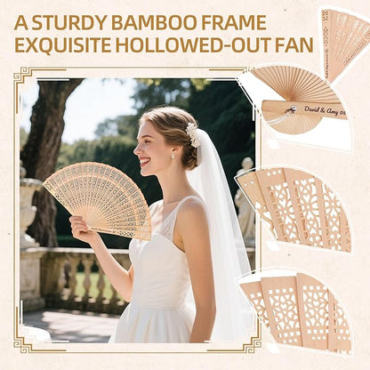 200pcs Personalized Wedding Fans for Guests - Custom Wooden Hand Fans with Names/Dates - Bulk Wedding Favors for Bridal Shower, Baby Shower & Parties (Wood, 200pcs)