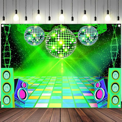 Dance Party Backdrop Retro 80s 90s Theme Stage Dance Ball Music Birthday Party Decoration DJ Photography Background 12 x 10 ft for Baby Shower Picture Photo Shoot Polyester Fabric, Red