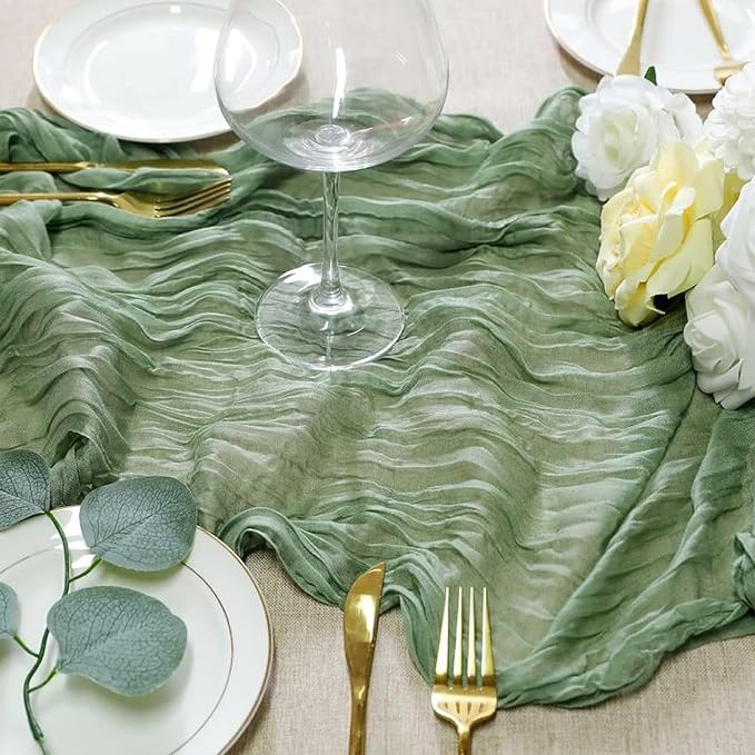 Sioloc 5 Pack Sage Green Cheesecloth Table Runner Fall Autumn Decor for Home 10ft Table Cloth for Tea Wedding Birthday Party Baby Bridal Shower Halloween Thanksgiving