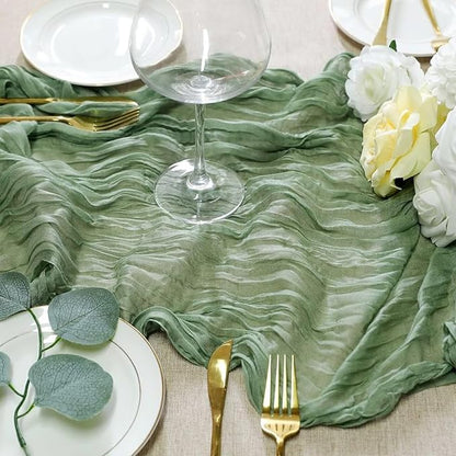 Sioloc 5 Pack Sage Green Cheesecloth Table Runner Fall Autumn Decor for Home 10ft Table Cloth for Tea Wedding Birthday Party Baby Bridal Shower Halloween Thanksgiving