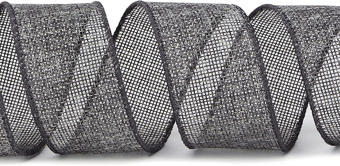 Ribbli Grey Burlap Wired Ribbon,1-1/2 Inch x 10 Yard,Gray,Solid Wired Edge Ribbon for Big Bow,Wreath,Tree Decoration,Outdoor Decoration