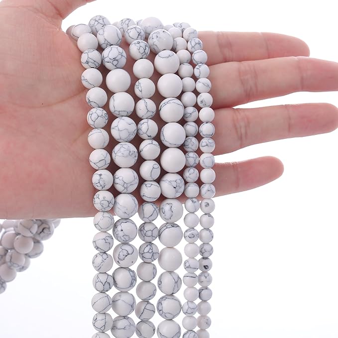 White Turquoise Stone Beads Gemstone Round Crystal Energy Jade Beads Stone Beads for Jewelry Making DIY Bracelet Necklace Jewelry Making 1 Strand 15.5inch 31PCS 12MM