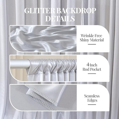 10x10 ft Silver Glitter Backdrop Curtain for Parties, Wrinkle Free Glitter Photo Backdrop Drapes 2 Panels 5x10FT Shimmer Back Drop Cloth for Wedding Birthday Stage Photography Background Decor
