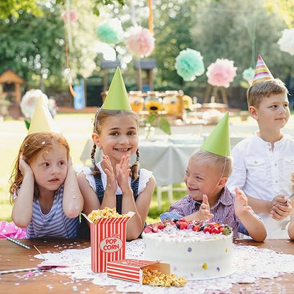 Xinnun 300 Pcs Paper Popcorn Boxes 1 oz Close Top Oil Proof Disposable Popcorn Container 6 x 4 x 2 Inch Stripes Leak Proof Popcorn Boxes for Party Movie Party Theater Night Birthday (Red)