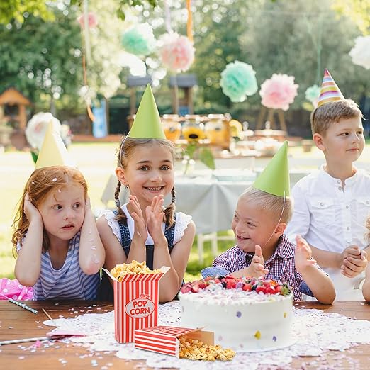 Xinnun 200 Pcs Paper Popcorn Boxes 1 oz Close Top Oil Proof Disposable Popcorn Container 6 x 4 x 2 Inch Stripes Leak Proof Popcorn Boxes for Party Movie Party Theater Night Birthday (Red)