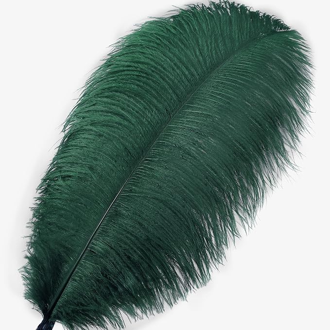 Larryhot Green Large Ostrich Feathers - 10pcs 16-18 inch Feathers for Vase and Wedding Party,Christmas Decor(Blackish Green)