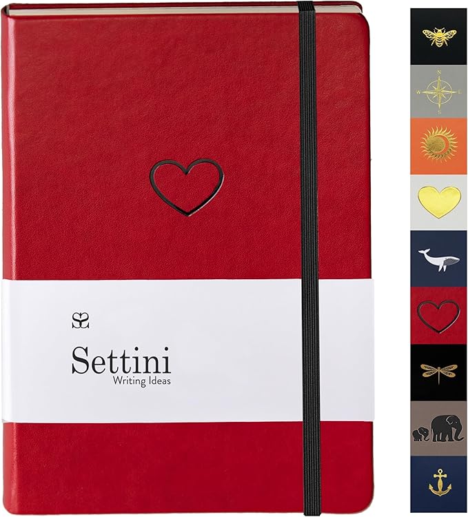 SETTINI Lined Journal, Ideal for Journaling - A5 Vegan Leather Notebook, 192 Archival-Quality Pages, QuillEase Bleed-Free Paper, Inner Pocket & Bookmark - Love Journal for Women, Red Heart