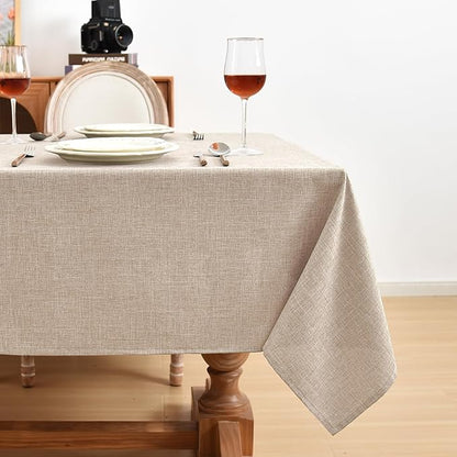 Fitable Faux Linen Beige Tablecloths 2 Pack, Faux Burlap Fabric Table Clothes for Rectangle Tables, Rustic Wrinkle-Proof Table Covers for Kitchen Dining, Party, Farmhouse, Baby Shower (54 x 78 Inch)