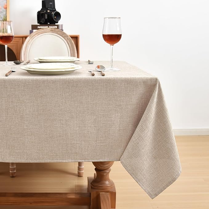 Fitable Faux Linen Tablecloths Rectangle 60 x 102 Inch - 6 Pack Neutral Table Clothes for 6 Foot Tables, Beige Faux Burlap Kitchen Table Covers for Dining, Party, Farmhouse, Banquet, Buffet